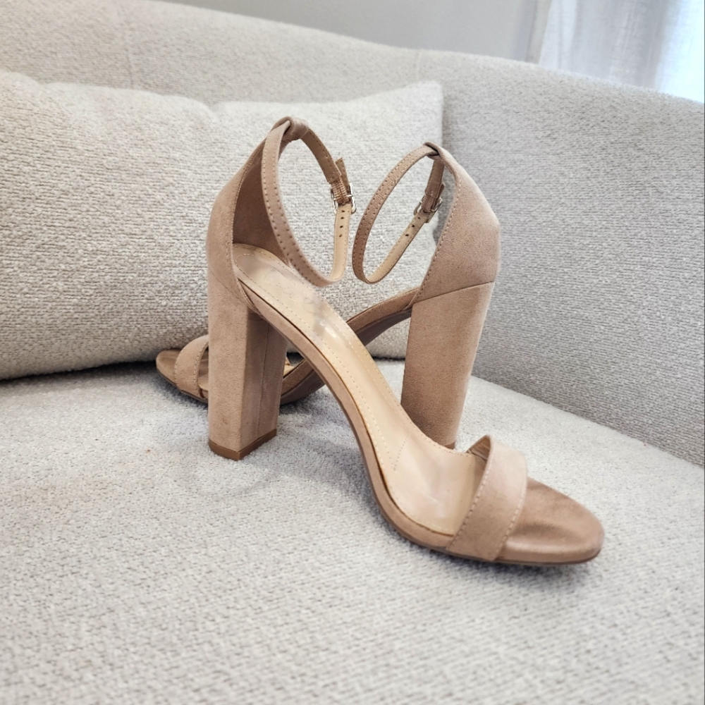 Taylor Natural Suede Ankle Strap Heels